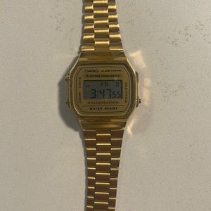 Casio Digital Vintage Gold-Tone Stainless Steel Bracelet Watch
